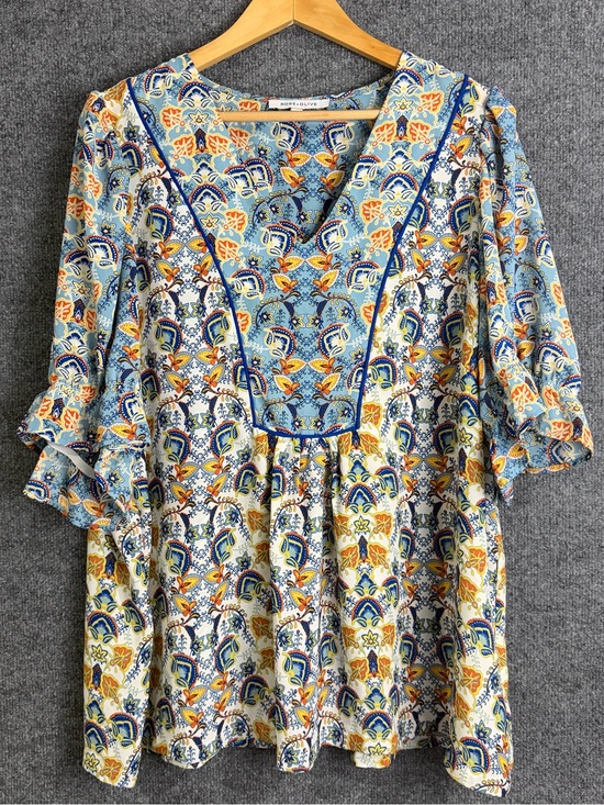 Rose & Olive Tops - Rose + Olive Womens 2X Boho Top Multicolor Short Puff Sleeve Casual Office Artsy
